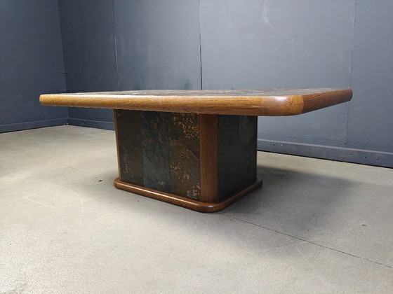 Image 1 of Oak and stone brutalist coffee table, 1970s