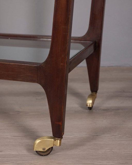 Italienischer Speisewagen aus Holz und Glas im Vintage-Stil der 1940er Jahre.