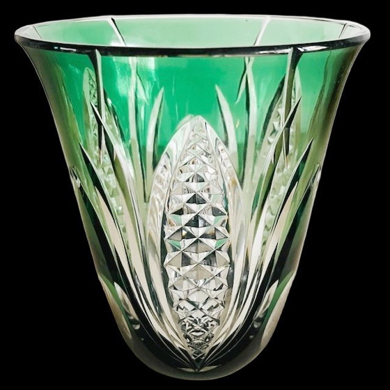 Image 1 of Vaso in cristallo Val Saint Lambert di René Delvenne, cristallo verde, trasparente, anni '60