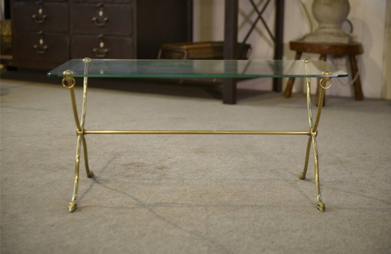Image 1 of Neoclassical coffee table attributed to Maison Jansen, swan neck base, 1940s