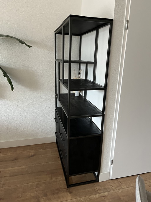 Armoire en métal noir et bois (de manguier) avec tiroirs