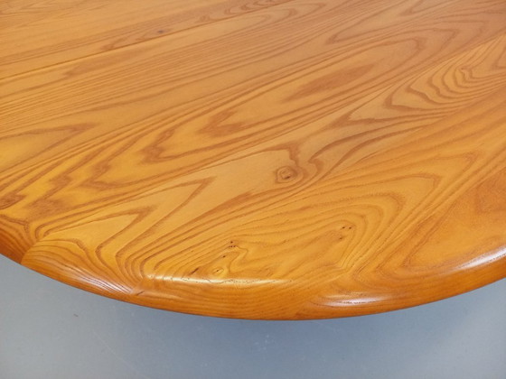Image 1 of Vintage Seltz round dining table from the 70s/80s in solid blond elm with extensions