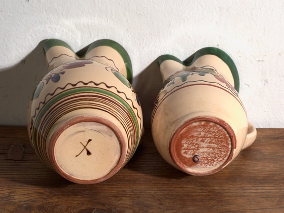 Pair of Vintage Glazed Ceramic Jugs, Central Europe, circa 1950 #1, Crockery, Red (photo 8 of 11)