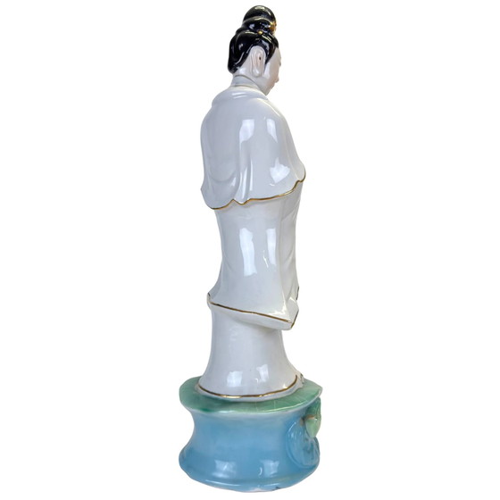 Grande statue de porcelaine Guan Yin style antique – 47 cm – Blanc et Or – Sculptures, Gold (photo 4 of 10)