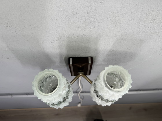 Image 1 of Vintage Wall Lamp 1950s-60s - Glass & Wood Design Classic