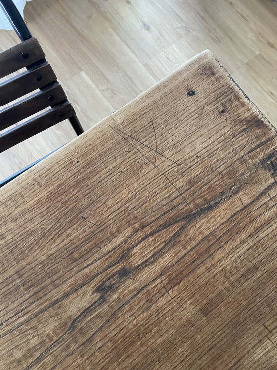 Image 1 of Solid wood dining table + 4 chairs - vintage / industrial style