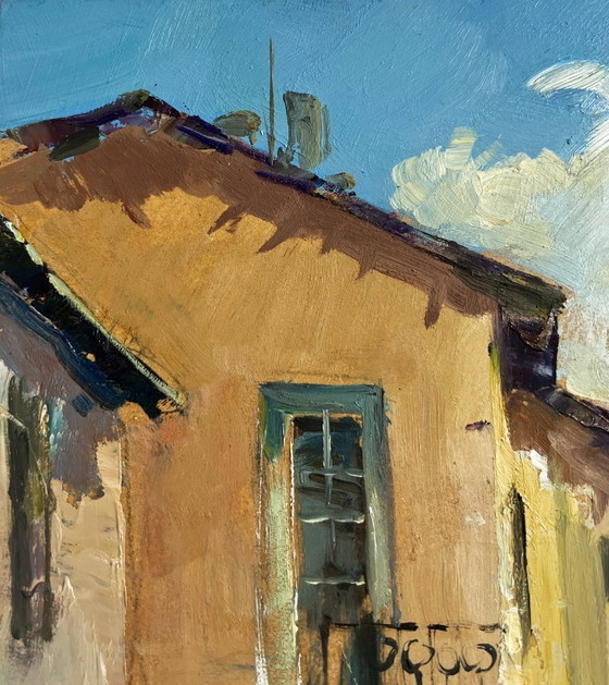 Image 1 of Origineel olieverfschilderij: Zomers straatlandschap, stadstuin in de zomer
