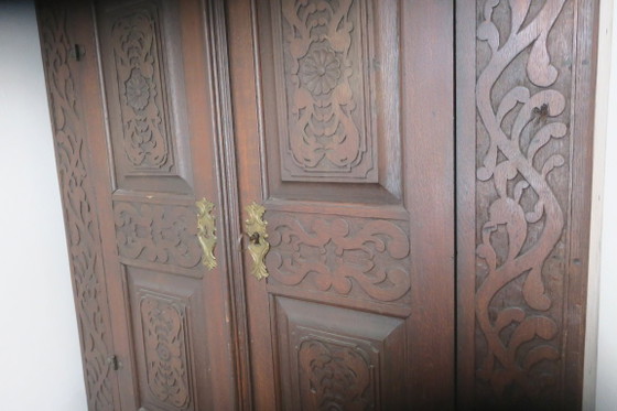 Image 1 of Antique Carved Oak Farmhouse Wardrobe, 1780