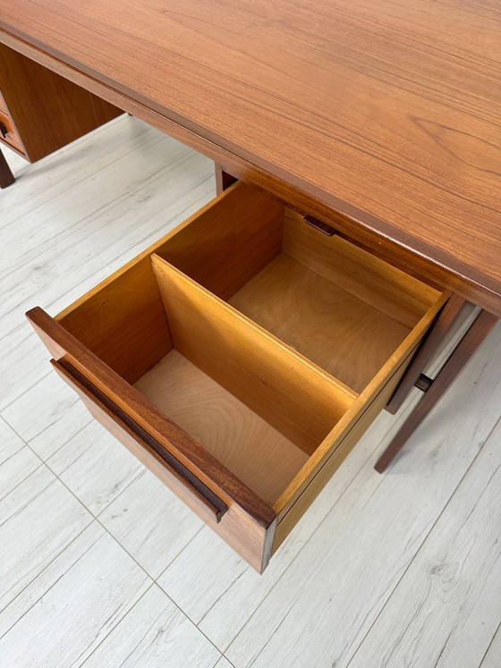 Image 1 of Rare 1960s Danish Teak Freestanding Writing Desk by Peter Løvig Nielsen – Vintage Desk with Shelves & Leather Detail