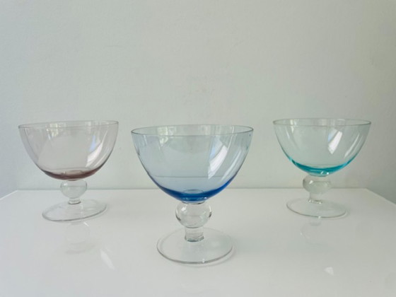 Image 1 of Set van 6 vintage coupeglazen in multicolor mondgeblazen glas