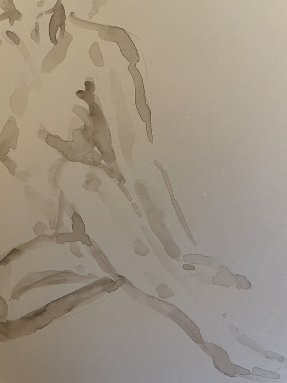 Image 1 of Ritratto femminile dipinto ad acquerello color seppia "Look"