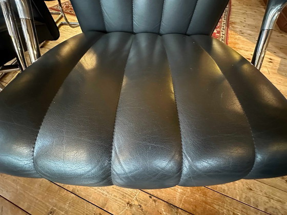 Image 1 of Set of 6 Vintage Walter Knoll ‘Art Collection’ Dining Chairs – Black Leather & Chrome