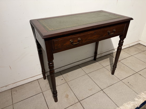 Antiek Engels Bureau Tafeltje Of Bijzettafel Sadeteble – Leather, Wood (photo 4 of 8)