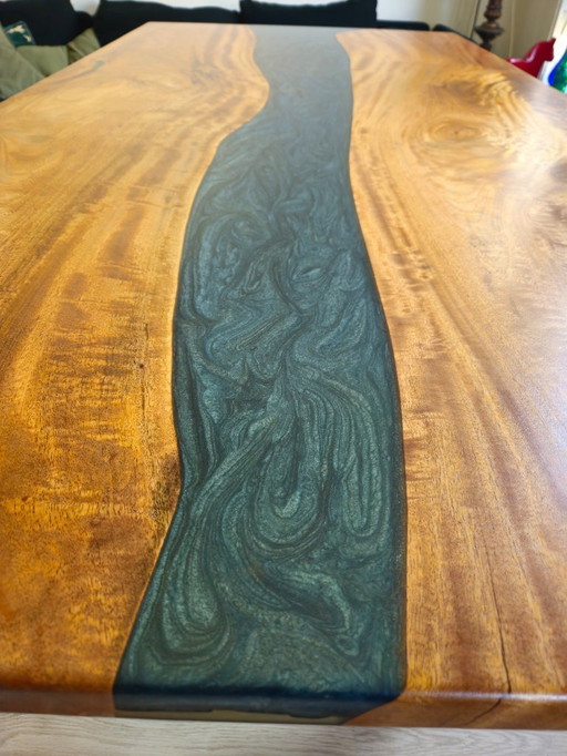 Mango wood blue epoxy river dining table