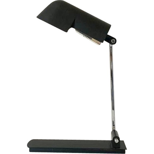 Lampe de table vintage en métal laqué noir et acier chromé par Corrado et Luigi Aroldi pour Luci, Italie 1970