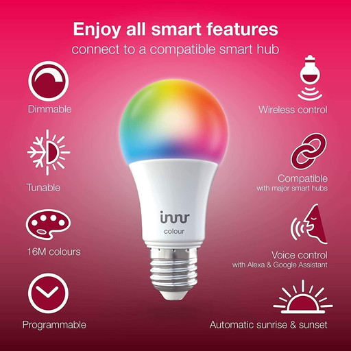 innr E27 Ampoules LED Connectées, Couleur, Compatible avec Philips Hue* & Alexa (Hub Connecté requis) 16 Millions de Couleurs, T