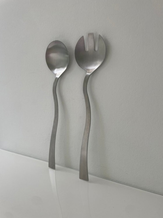 Image 1 of Eleganti posate da insalata in acciaio inossidabile dalla forma ondulata