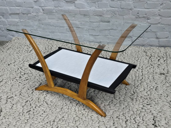 Image 1 of Mid-Century Italian Design Wooden Coffee Table with Glass Top Attributed to Cesare Lacca, Italy 1950s.