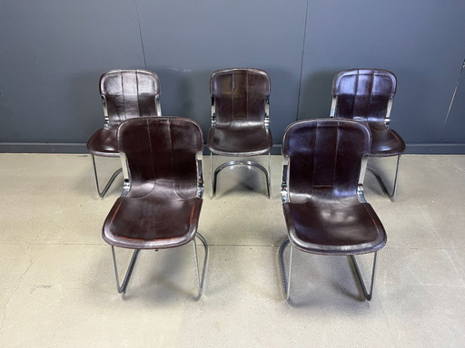 Sillas de comedor vintage de Willy Rizzo para Cidue, juego de 5, década de 1970