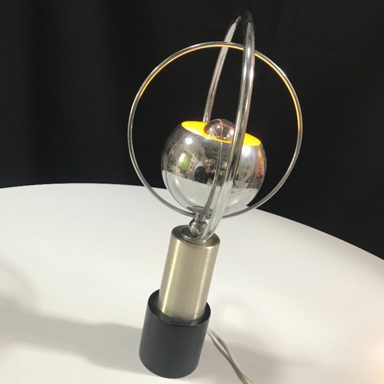 Image 1 of Lampada da tavolo vintage - Anelli - Acciaio/legno - Era spaziale - 1970