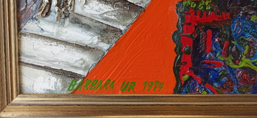 Barbara Ur, Personnes dans l'escalier, 1974, Huile sur toile