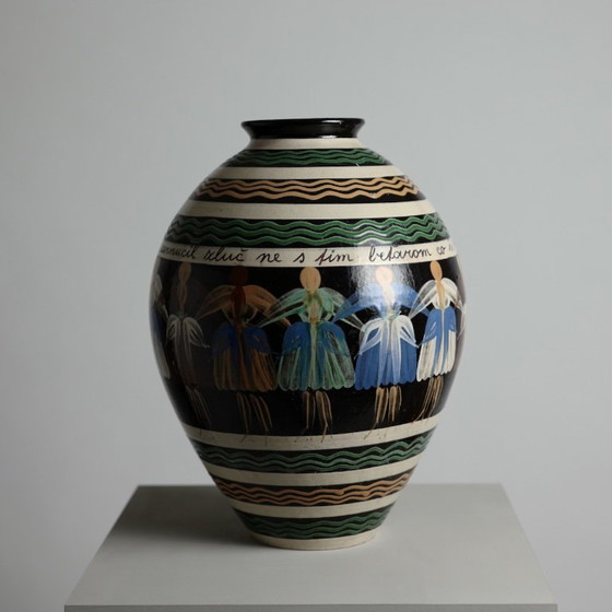 Vase en céramique peint à la main „Karička“ de Michal Parikrupa-Šipár, Pozdišovce, Tchécoslovaquie, 1970 (photo 5 of 10)