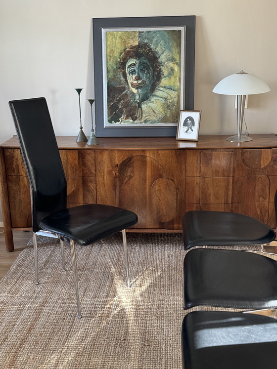 Image 1 of Set of 6 "S44" Leer en Chromen Design Stoelen door Gualtierotti en Vegni voor Fasem (1980s)