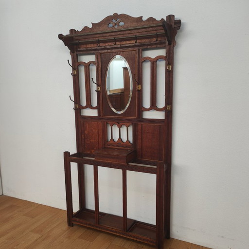 Vintage Antieke Staande Kapstok, Halmeubel Met Spiegel