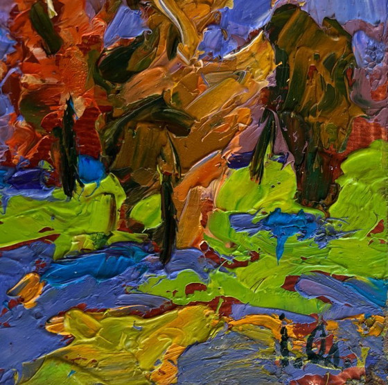 Image 1 of Original Oil Painting Summer Nature Landscape The rustle of trees in the wind