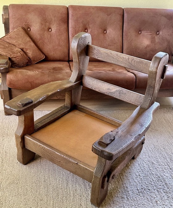 Rustieke houten zitgroep met bruine bekleding, Zithoek, Textiel, Rustic (foto 13 van 15)