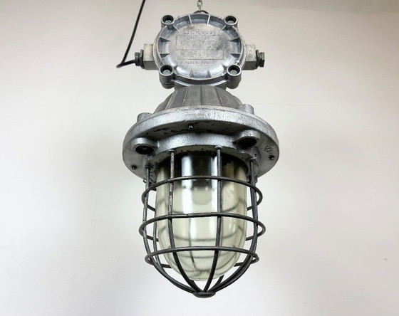Image 1 of Large Industrial Cast Aluminium Cage Pendant Light, 1970s