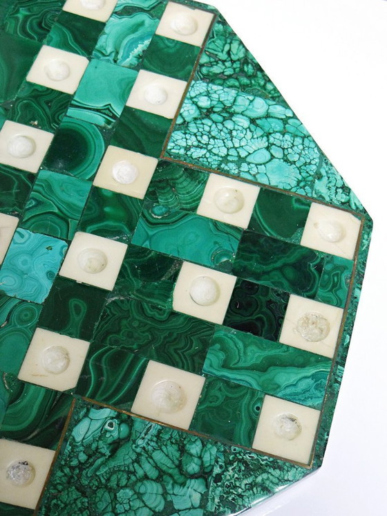 Image 1 of Solitaire octogonal en malachite et bakélite vintage années 50-60