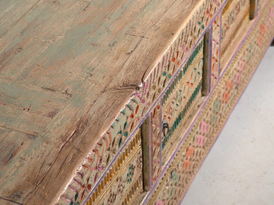 Credenza antica dipinta in legno di pino – Xinjiang, circa 1930 – Credenze con vetrina, Wood (photo 27 of 40)