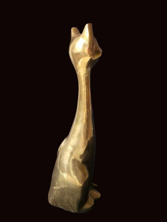 Image 1 of Large solid copper cat - 28.5 cm - 976 grams - 70s