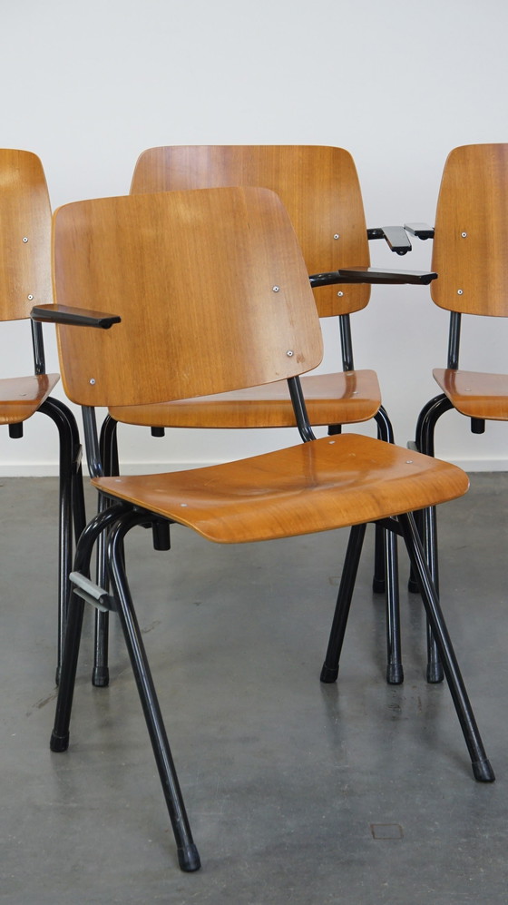 Image 1 of Set Van 4 Vintage Jaren ’60 Dutch Design Marko School/Kantine/Eetkamerstoelen Met Armleuningen