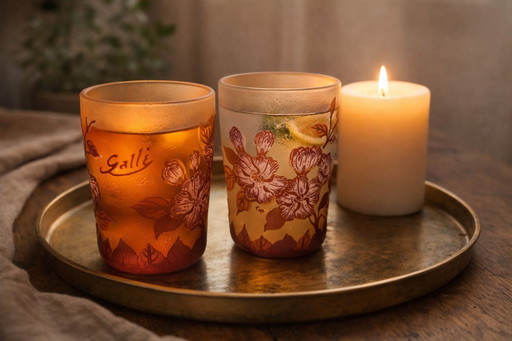 Bicchieri vintage in vetro cammeo con motivo floreale – stile Art Nouveau