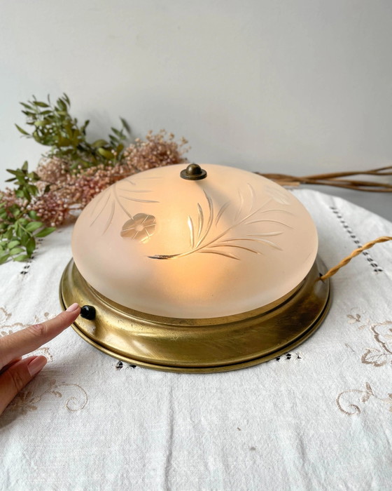 Lampada da Tavolo Vintage con Globo in Vetro Tagliato Antico – Illuminazione, Metal, Textile (photo 8 of 11)