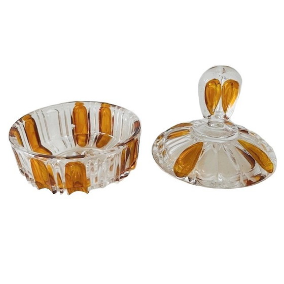 Image 1 of Artdeco stijl poederdoos persglas amber transparant 1950's