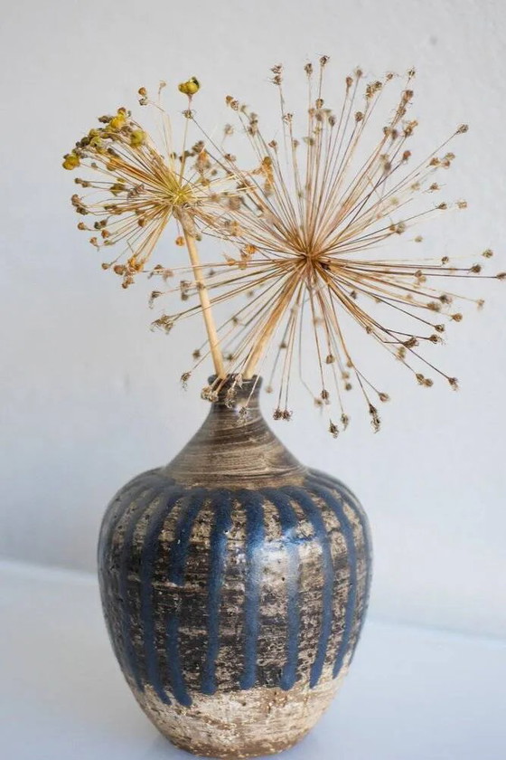 Image 1 of Mid-century Scandinavian modern brutalist art pottery vase by Mari Simmulson for Upsala Ekeby, Sweden, 1970s