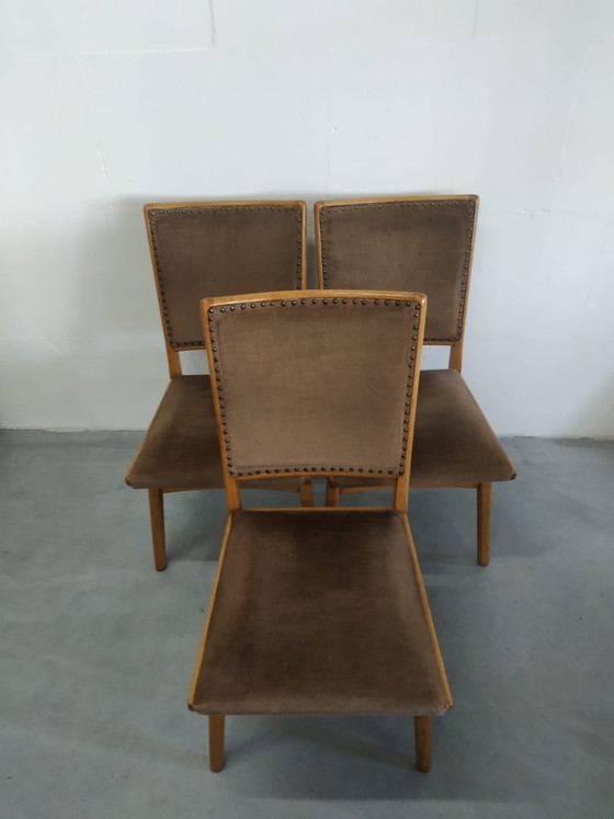 Image 1 of Prachtige set van 3 vintage jaren Scandinavische stijl 50-60 eetkamer keukenstoelen