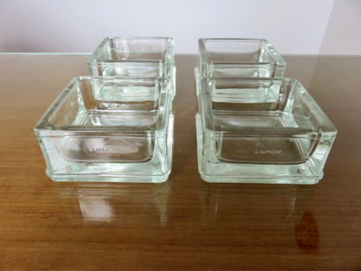 Glass pavé, ashtray, signed lumax, 4 available, Le Corbusier, Perriand, Adnet, 50's
