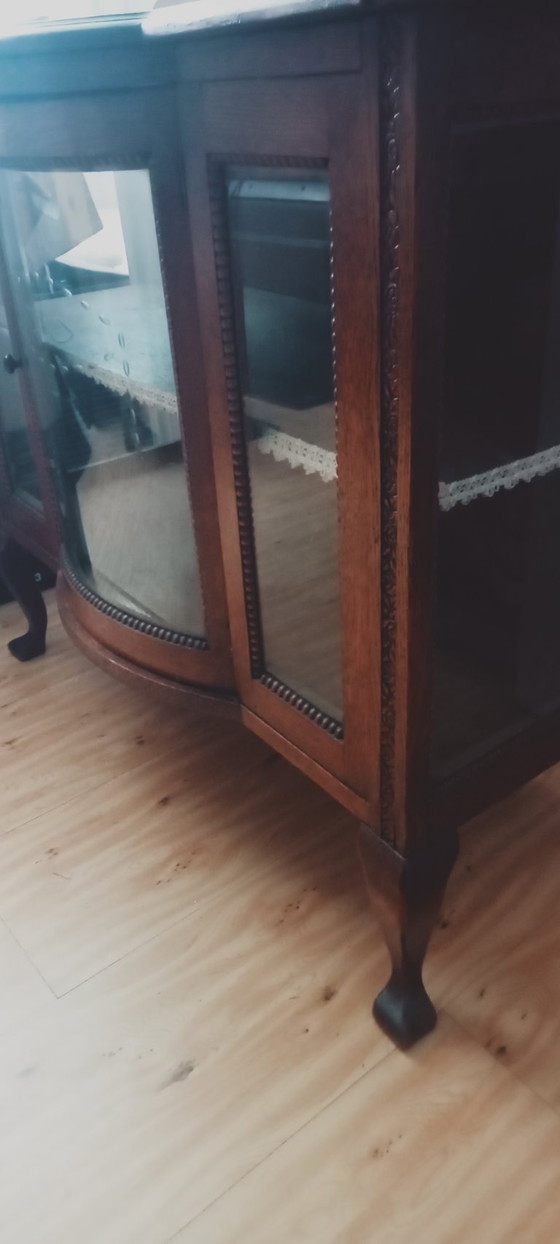 Image 1 of Autentica vecchia credenza da tè olandese, vetrina con anta curva e vetro inciso
