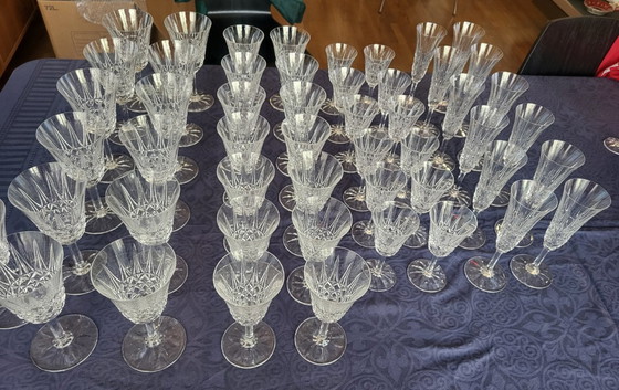 Image 1 of Set of Saint Louis Tarn pattern crystal glasses, France, 1950