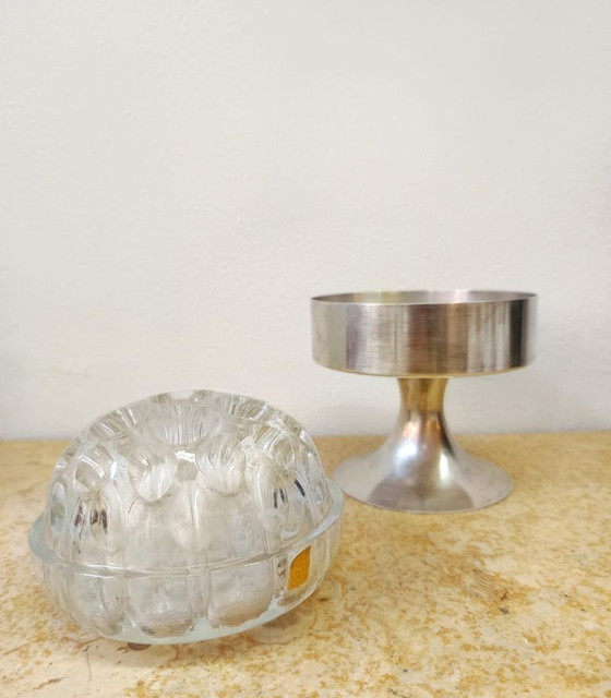 Image 1 of Verzilverde metalen bloemenhouder in futuristische stijl, jaren 70