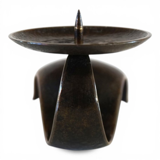 Image 1 of Bauhaus Sculptural Bronze Candlestick by Benno Meyer, 1930