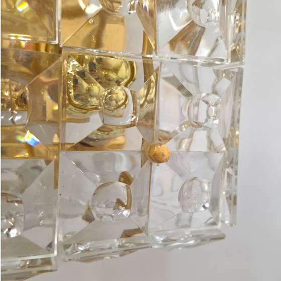 Image 1 of Kinkeldey XL Deckenleuchte aus den 70er Jahren, 60x60 mm geschliffenes Kristallglas, vergoldet