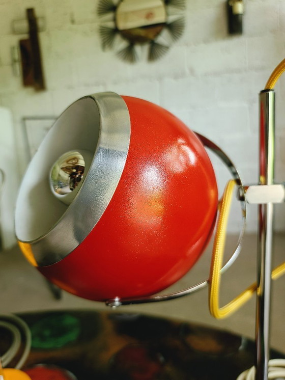 Image 1 of Großer 60er Jahre Aluminor Eyeball - restauriert rot glitzernd Pop Space Age