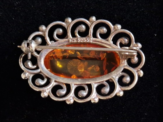 Hermann Siersbøl Denmark - Broche en argent avec ambre - Marquée – Objets déco, Silver (photo 5 of 5)