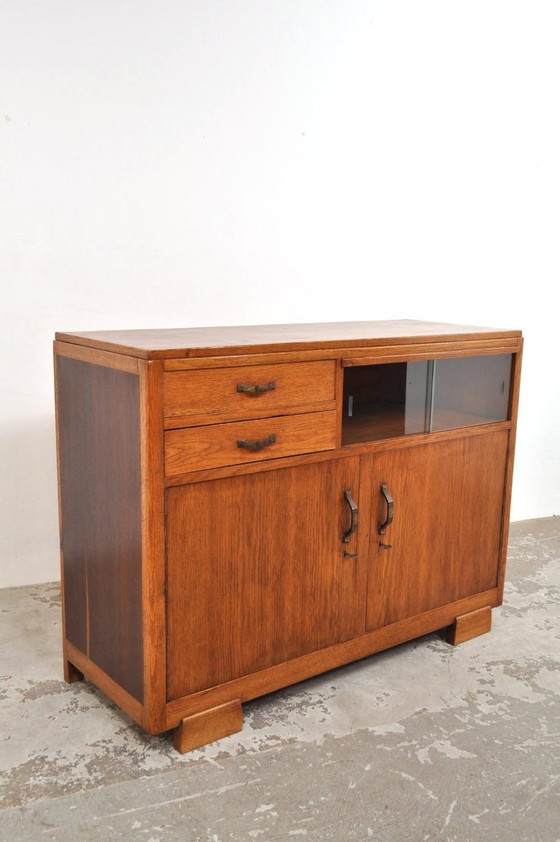 Image 1 of Art deco kast in eiken met vitrine, 1920s