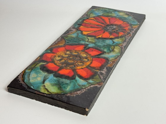 Image 1 of       	 Mid-Century Design Ruscha High-Gloss Enamel Floral Wall Tile with Gold Accents. West Germany, 1960s